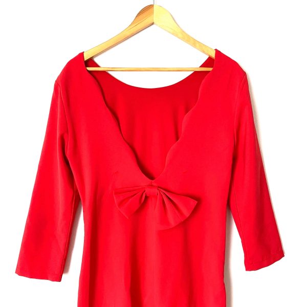 Tea & Cup Red Dress with Scalloped Back and Bow- Size M (see notes) on Sale