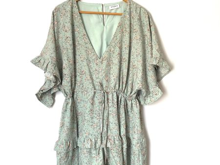 Storia Mint Floral Drawstring Waist Romper- Size L For Sale