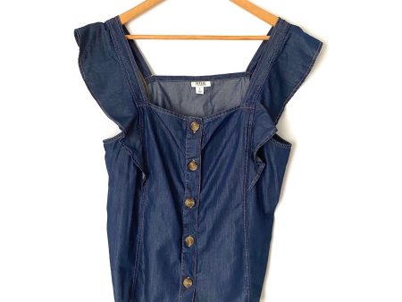 ANA Denim Look Ruffle Sleeve Button Down Tank Top- Size L Supply