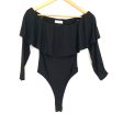 Vestique Black Off the Shoulder Ruffle Thong Bodysuit NWOT- Size S For Cheap