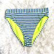 Xhilaration Neon Blue Striped Ribbed High Leg High Waisted Bikini Bottoms- Size L (BOTTOMS ONLY) For Discount