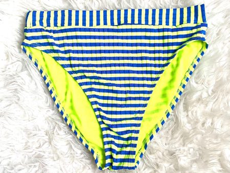 Xhilaration Neon Blue Striped Ribbed High Leg High Waisted Bikini Bottoms- Size L (BOTTOMS ONLY) For Discount