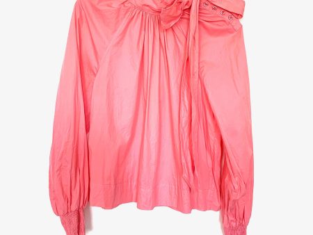 TOPSHOP Pink Shoulder Button Up Tie Neck Smock Sleeve Blouse- Size 10 Fashion