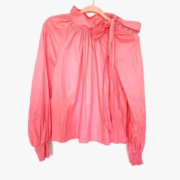 TOPSHOP Pink Shoulder Button Up Tie Neck Smock Sleeve Blouse- Size 10 Fashion