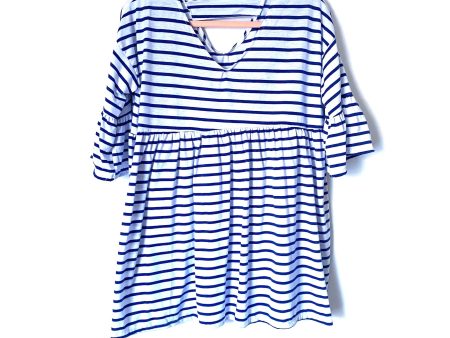 No Brand Blue and White Striped Babydoll Ruffle 3 4 Sleeve Top- Size ~M Supply