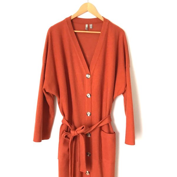 ASOS Rust Faux Button Up Belted Sweater Dress with Side Slits- Size 14 (see notes) Discount