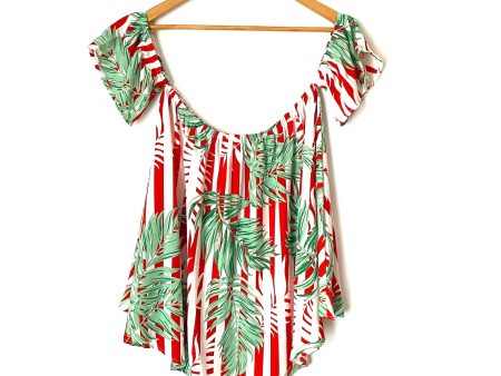 Vine & Love Red and Green Palm Off the Shoulder Top- Size M Sale