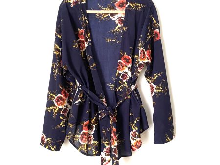 Shein Navy Floral Kimono- Size L Online