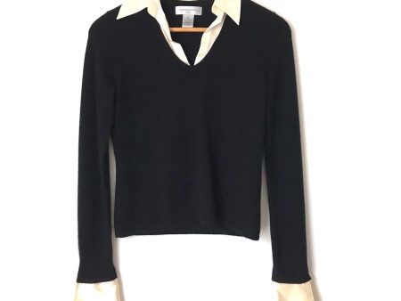 Sutton Studio Black Cashmere Sweater with Removable Collar and Cuffs- Size Petite (see notes) For Cheap