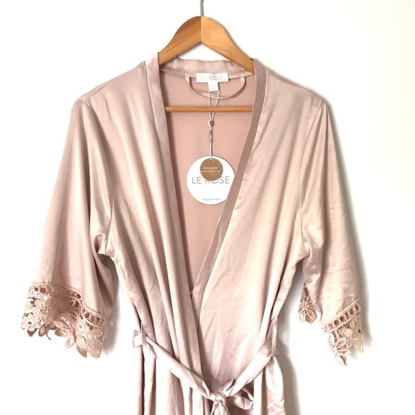 Le Rose Bloush Pink Satin Lace Trim Robe NWT- Size XS S Discount