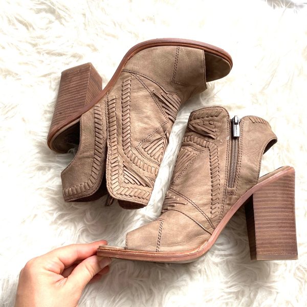 Vince Camuto Tan Peep Toe Block Heel Booties- Size 10 (see notes) For Cheap