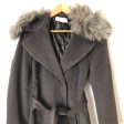 Tahari Charcoal Wool Blend Belted Coat with Removable Faux Fur Collar- Size ~S For Sale