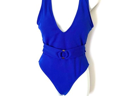 Pink Lily Blue Ribbed Belted Padded One Piece- Size M Fashion