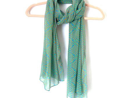 No Brand Blue Orange Green Print Scarf Cheap