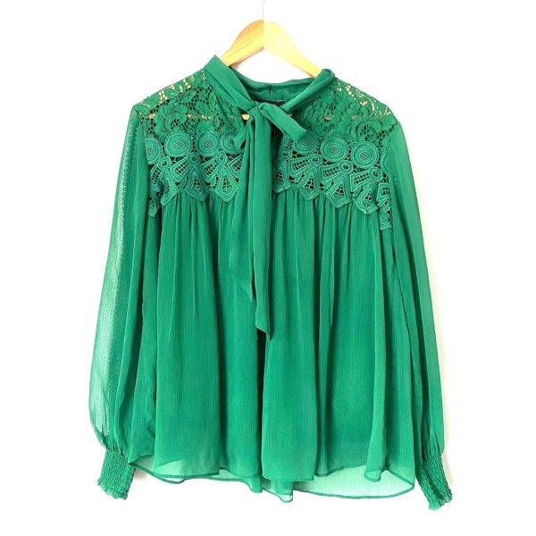 Vici Green “Plaza Lace” Tie Collar Top- Size L (see notes) For Discount