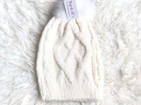 Top It Off White Cable Knit Pom Pom Hat Online