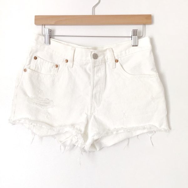 Levi Strauss 501 White Distressed Denim Cutoff Shorts- Size 27 Supply