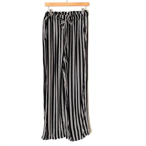 Xhilaration Navy Striped Paperbag Waist Wide Leg Palazzo Pants- Size L (Inseam 25.5 ) Sale