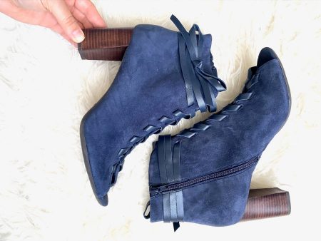 Aerosoles HeelRest Navy Suede Pretty Bird Peep Toe Booties- Size 10 Online Sale