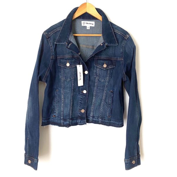 The Drop “Downtown” Cropped Cutoff Dark Wash Denim Jacket NWT- Size XL Hot on Sale