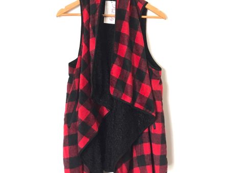 P.S. Kate (Pink Lily) Red Black Buffalo Plaid Faux Fur Lined Waterfall Vest NWT- Size S Sale