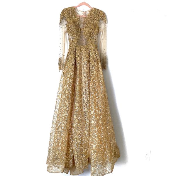 Mac Duggal Gold Lace and Beaded Gown NWT- Size 4 Cheap