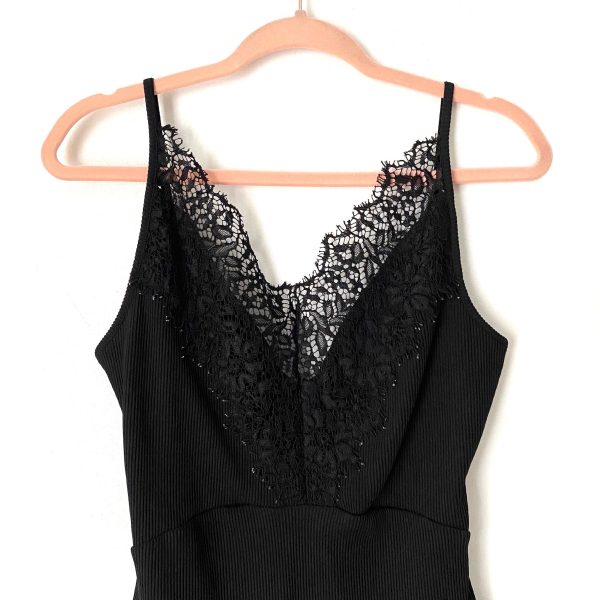 Topshop Black Lace Ribbed Bodysuit- Size 12 For Sale