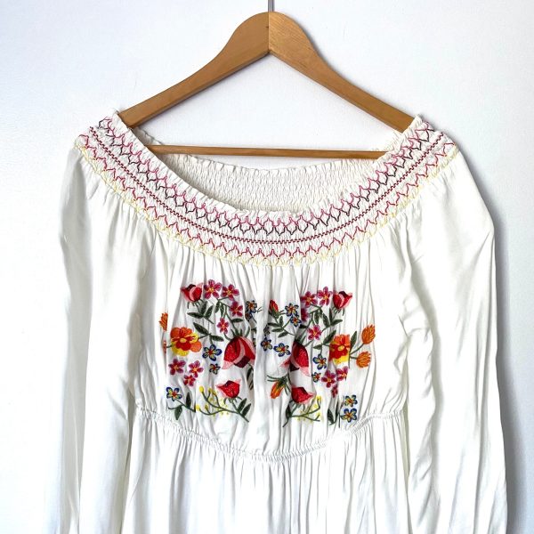 Hayden White Off the Shoulder Dress with Floral Embroidery- Size M For Sale