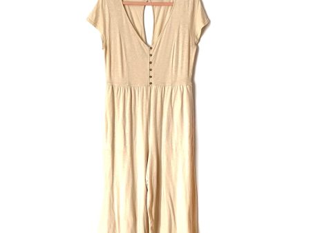 American Eagle Tan Cropped Jumpsuit- Size L on Sale