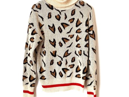 Tularosa Animal Print Turtleneck Striped Hem Sweater- Size S For Sale