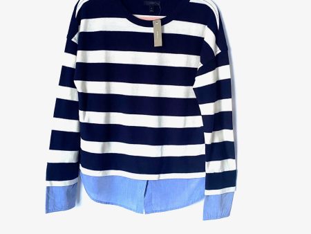 J Crew Navy and White Striped Sweater Top with Chambray Shirt Tail NWT- Size S For Cheap