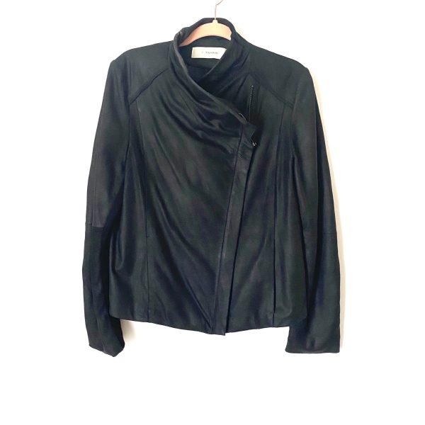 Tahari Black Genuine Leather Zip Up Jacket- Size L Cheap