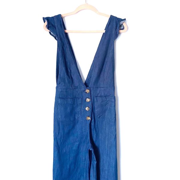 Clayton Denim Button Up Plunge Cropped Jumpsuit- Size M (sold out online) Online Hot Sale