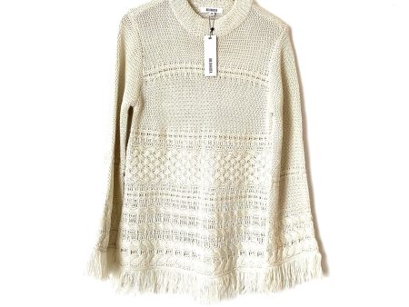 BB Dakota Oatmeal Cable Knit Fringe Mock Neck Sweater NWT- Size M (sold out online) Online now