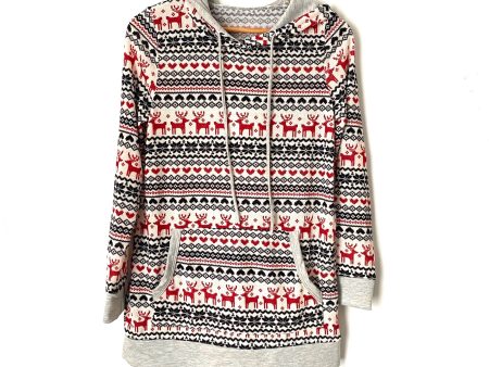 No Brand Reindeer Print Hooded Pullover- Size S For Sale