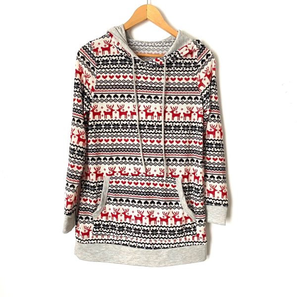 No Brand Reindeer Print Hooded Pullover- Size S For Sale