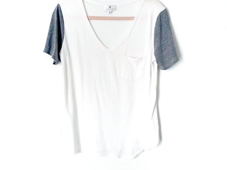 Socialite White Grey Sleeves V Neck Top- Size S Discount