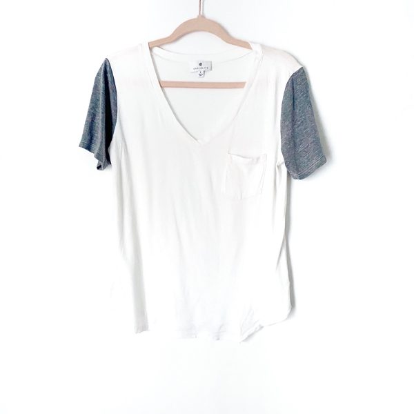 Socialite White Grey Sleeves V Neck Top- Size S Discount