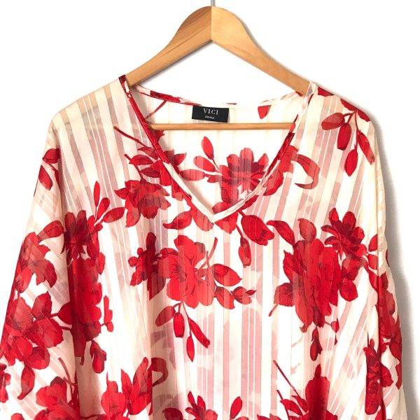 Vici Red and White Floral Print Poncho Style Top- Size S on Sale