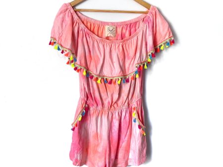 Fantastic Fawn Pink Off the Shoulder Tie Dye Tassel Romper- Size L Fashion