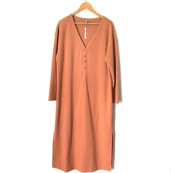 ASOS Camel 1 4 Faux Button Up Sweater Dress with Side Slits NWT- Size 12 Online