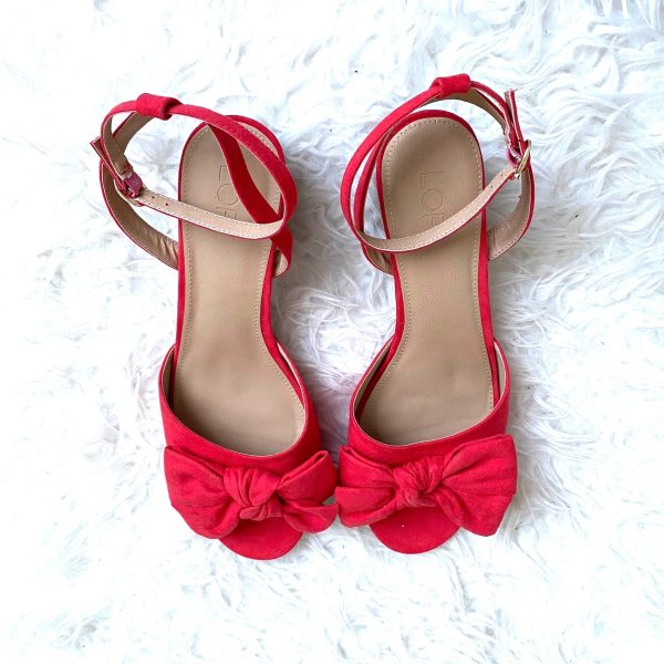 Loft Red Bow Open Toe Block Heels- Size 11 (see notes) on Sale