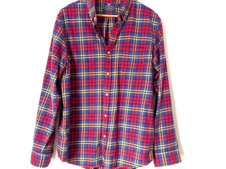 Vineyard Vine Blue Red Plaid “Murray” Button Down Shirt- Size L For Sale