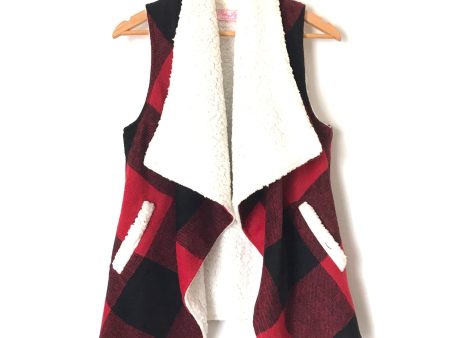 Pink Lily Sherpa Lined Red Black Plaid Vest- Size S Hot on Sale