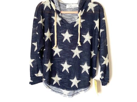 Vintage Havana Navy Star Print Hooded Open Knit Sweater NWT- Size S For Cheap