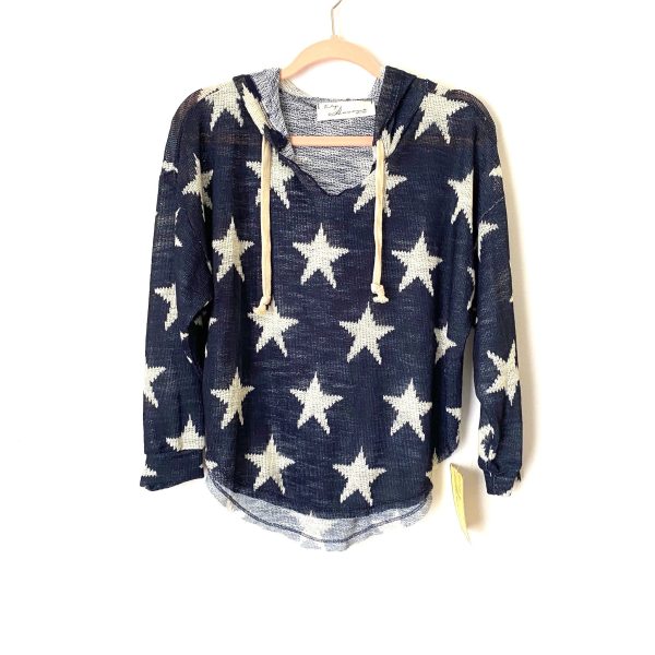 Vintage Havana Navy Star Print Hooded Open Knit Sweater NWT- Size S For Cheap