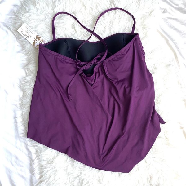 Becca ETC Purple Mulit Way Straps Front Tie Tankini Top NWT- Size 1X 16-18 (TOP ONLY) For Sale