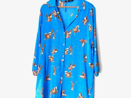 Zara Blue Bird Button Up Top- Size L Supply