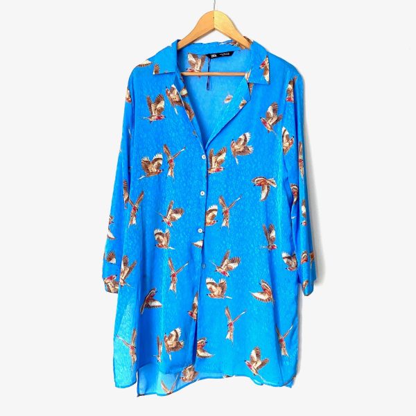 Zara Blue Bird Button Up Top- Size L Supply