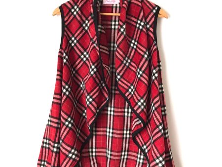 Pink Lily Red Black White Plaid Waterfall Vest- Size S Online